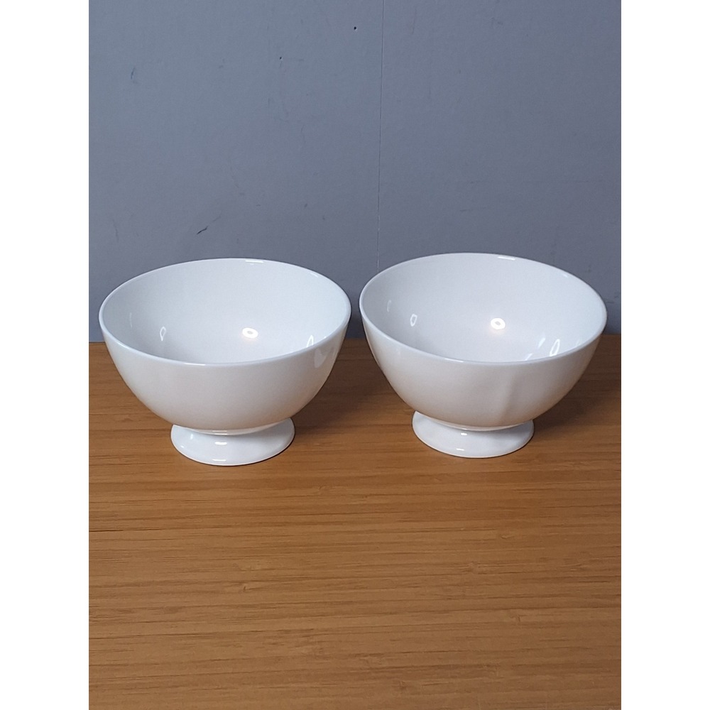 Set of 2 Genuine Bone China White Footed Bowls Pedestal Soup Cereal Dessert 4.5"